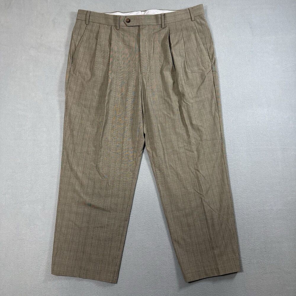 Ralph Lauren Mens 36x32 Brown Glen Plaid Pleated Dress Pants Trousers